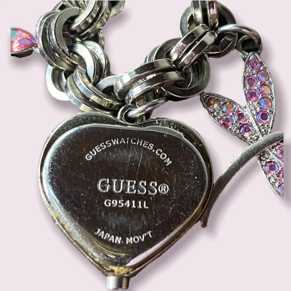 Guess Charms Chainlink Bracelet Charm Watch Pink couture coquette